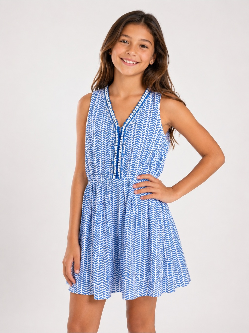 Vineyard Vines Girls Blue & White Print Sleeveless Dress | Size 10–12 #0217